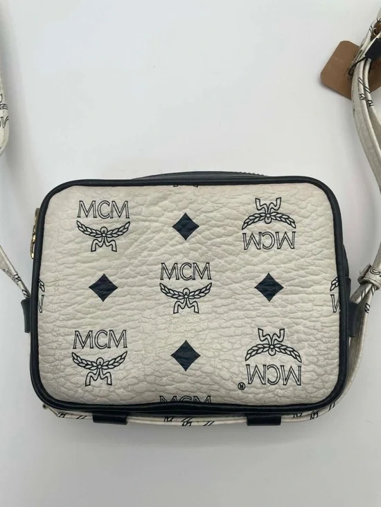 MCM Cream and Black Logo Crossbody with Gold Plaque - Picture 3 of 11